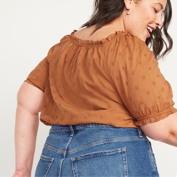 Old Navy Ruffled Square-Neck Embroidered Blouse-Warm Coffee-Women Size Large - Picture 2 of 7